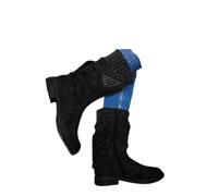 Botas de media pantorrilla para mujer de pantorrilla ancha, suéter de punto con puños fruncidos, botas de nieve con cremallera lateral, botines de invierno vintage, tacón bajo, puntera redonda