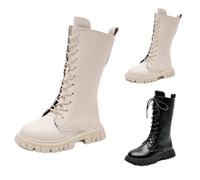 Botas de media pantorrilla para niñas para primavera y otoño, botas de moda ajustables con cordones, estilo británico, botas con cremallera lateral, botas cómodas para temporada de transición, zapatos