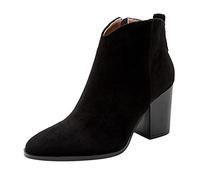 Botas de Meta de piel de ante sintética con tacón grueso Botas de color sólido Botines con Cremallera Lateral Zapatos Casual Botas Tacones de Invierno, Negro , 40 EU