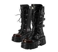 Botas de metal estilo punk oscuro, suela gruesa, con cordones, a media pantorrilla, estilo gótico, diseño de chica caliente, negro, rojo, 45 EU