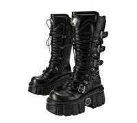 Botas de metal estilo punk oscuro, suela gruesa, con cordones, a media pantorrilla, estilo gótico, diseño de chica caliente, negro plateado, 45 EU