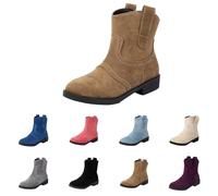 Botas de meter para mujer, botas de tacón bajo de bloque para mujer, botas anchas de media pantorrilla, botas de color sólido, botas de tacón bajo gruesas, botines de moda, botines de invierno de