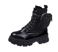 Botas de Moda para Mujeres, Botas de Combate para Mujeres, Botas de Plataforma de Encaje para Mujer, Botas de Tapas Altas para Mujer con Bolsillo Desmontable,Negro,38