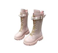 Botas de Moda para Niñas con Hebilla Dorada y Cordones Elegantes para Temporada de Otoño e Invierno (Red, 29.9 Little Child)