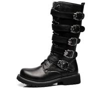 Botas de Moto Punk Rock para Hombre Botas Retro con Hebilla de Metal a Media Pierna Botas Militares con Cordones Cuero sintético Suave Suela Fuerte,Negro,45 EU