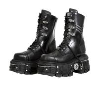Botas de motocicleta cómodas para otoño e invierno, estilo punk, gótico, hasta la rodilla, con decoración de metal, tacones altos remachados, Gold, 43 1/3 EU