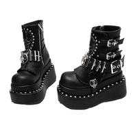 Botas de motocicleta cómodas para otoño e invierno, estilo punk, gótico, hasta la rodilla, con decoración de metal, tacones altos remachados, Orange, 43 1/3 EU