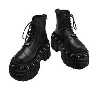 Botas de motocicleta cómodas para otoño e invierno, estilo punk, gótico, hasta la rodilla, con decoración de metal, tacones altos remachados, Green, 43 1/3 EU