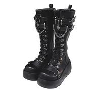 Botas de motocicleta con plataforma para mujer, con cuñas hasta la rodilla, con cordones, color negro, a la moda, góticas, góticas, zapatos punk para niñas (Schwarz, 40)