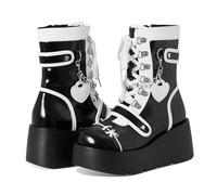 Botas de motocicleta estilo punk, parte inferior gruesa, a media pantorrilla, para mujer, lindas botas de motocicleta con punta redonda y tacón alto, negro, 40 EU