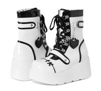 Botas de motocicleta estilo punk, parte inferior gruesa, a media pantorrilla, para mujer, lindas botas de motocicleta con punta redonda y tacón alto, blanco, 40 EU