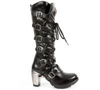 Botas De Motociclista Nuevas Rock TR004-S1 Para Dama Negras De Cuero 100%