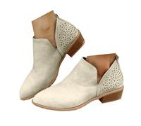 Botas de Mujer 2025, Botines de Cuero Sintético con Detalle Perforado en el Lado, Tacón Bajo Cómodo para el Día a Día, Zapatos de Moda para Otoño e Invierno, Calzado Versátil Ideal para Trabajo