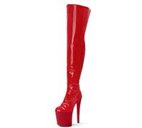 Botas de Mujer Altas sobre la Rodilla con Punta Redonda - Tacones de 8 Pulgadas para Citas, Moda Y2K y Discoteca,Rojo,38 EU