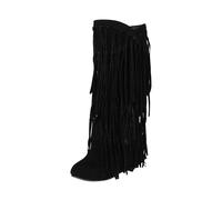 Botas de mujer botas de media pantorrilla frontera comercial europea y extranjera otoño e invierno borla botas de mujer punta redonda mejorar la altura del pie botas casuales botas de mujer botas de