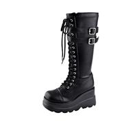 Botas de Mujer, Botas Media caña Plataforma Estilo Punk gótico Y2K para Mujer Piel Brillante Cordones con Cadena corazón y Cremallera Lateral, Suela elevada Antideslizante, Festivales, conciertos