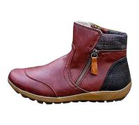 HOTRA Botas de Mujer Botines de Corte Ancho para Mujer Cómodo Casual Botines de Piel con Cremallera Lateral Zapatos Impermeables Antideslizantes (Color : Wine, Size : 41 EU)