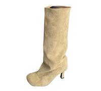Botas de mujer con aspecto de ante, estilo retro renacentista, diseño retro hasta la rodilla, botas largas, hasta la pantorrilla, botines medios, impermeables, de entretiempo, caqui, 36 EU
