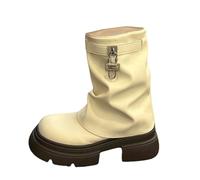 Botas de mujer con cremallera lateral, botas de equitación para motocicleta con cinturón decorativo, clásicas, botas de invierno, medias botas de entretiempo, botas de entretiempo, tacón de bloque