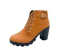 Botas de mujer con plataforma, botines para mujer, tacón cuadrado, zapatos casuales, plataforma, botas de mujer, con hebilla, tacón grueso, botas de tobillo ligeras, elegantes botas de nieve, amarillo