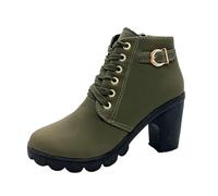 Botas de mujer con plataforma, botines para mujer, tacón cuadrado, zapatos casuales, plataforma, botas de mujer, con hebilla, tacón grueso, botas de tobillo ligeras, elegantes botas de nieve, verde