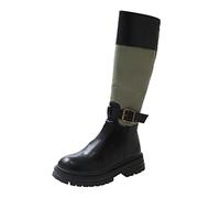 Botas de Mujer con Plataforma y tacón hasta la Rodilla, Botas con Hebilla de Cuero PU, Zapatos de Motocicleta para Mujer, Zapatos Largos Antideslizantes cálidos para Invierno