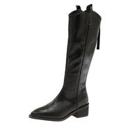 Botas de Mujer con tacón Medio Boca en V Que Aumentan la Altura estrechas Anchas no Llegan hasta la Rodilla con Cremallera Trasera cómodas y de Cuero Suave.