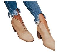 Botas de Mujer Con Tacón Negro: Botines Retro Occidentales Puntiagudos Antideslizantes Chelsea Tobilleras Romanos Cortas, Caqui, 37