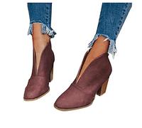 Botas de Mujer Con Tacón Negro: Botines Retro Occidentales Puntiagudos Antideslizantes Chelsea Tobilleras Romanos Cortas, Rojo, 42