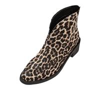 Botas de mujer de encaje Color Bloqueado Leopardo Patrón V-Boca Moda Botas de mujer de gran tamaño tacón alto cremallera trasera impresión botas cortas, marrón, 41 EU