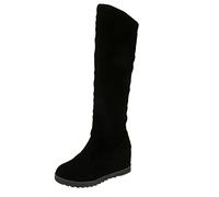 Botas de mujer de longitud hasta la rodilla - Botas de tacón de cuña con estampado divertido, botas de gamuza elegantes de longitud completa, botas de montar de media altura, botas slip-on, botas de