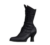 Botas de mujer de media altura invierno comercio exterior Europa Estados Unidos británico tacón cuadrado con cordones botas occidentales, botines de mujer botas de plataforma botas cortas, Negro , 39