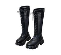 Botas De Mujer De Talla Grande Cremallera Trasera Chunky Heel Thick Bottom Sandalia Moda Hasta La Rodilla Botas De Motocicleta(Black,42)