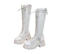 Botas De Mujer De Talla Grande Cremallera Trasera Chunky Heel Thick Bottom Sandalia Moda Hasta La Rodilla Botas De Motocicleta(White,35)