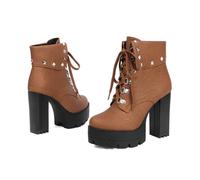 Botas De Mujer Estilo Gótico Punk con Tachuelas, con Cordones, De Caballero Y Motociclista, con Tacones Altos,Marrón,37 EU