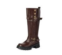 Botas De Mujer hasta La Rodilla con Plataforma De Moda, Suela De Tracción, Elásticas, Altas, Tipo Montar, Largas hasta La Pantorrilla,Marrón,41 EU