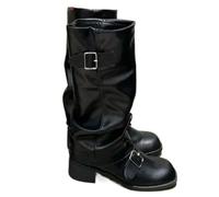 Botas de mujer hasta la rodilla con plataforma y tacones gruesos, tendencia punk, gótica, nueva roca, de cuero, a la moda, zapatos de motocicleta para mujer, Black, 39 1/3 EU