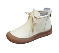 Botas de mujer otoño e invierno nuevas botas de tobillo de cuero suave fondo suave anti colisión botas de cuero de terciopelo de fondo plano con amarillo beige, Blanco, 36 EU