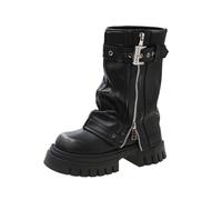 Botas de Mujer Otoño e Invierno Retro Estilo Británico Botas de Caballero Cabeza Redonda Fondo Grueso Botas Cortas Botas Biker Casual Botas Western