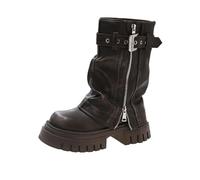 Botas de Mujer Otoño e Invierno Retro Estilo Británico Botas de Caballero Cabeza Redonda Fondo Grueso Botas Cortas Botas Biker Casual Botas Western