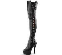 Botas de Muslo para Mujer con Tiras Cruzadas sobre la Rodilla - Tacón de Aguja de 15 cm con Cremallera Lateral, Talla Grande, para Discotecas y Eventos nocturnos,Black 1,41 EU