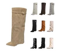 Botas de muslo para mujer Shark Boots Negras Botas Slouchy - Punta en el área de los dedos con tacón de plataforma, estilo de largo medieval, botas de rodilla altas, botas de invierno cálidas, de