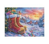 Botas de Navidad en la Nieve Rompecabezas 500 Piezas Cartón para Niños Mayores 14 Años Noches De Cita Antiestrés Pack Completo Detalle Único Original 500 PCS