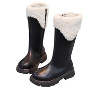 Botas de nieve antideslizantes para niñas, botas altas de cuero para invierno, botas de tobillo impermeables con forro térmico cálido con correas ajustables, botas largas de princesa con lazo, BK1