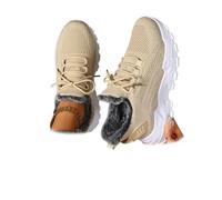 Botas de nieve cálidas con forro polar para mujer, talla grande, suela gruesa, para otoño e invierno, cómodas zapatillas de cuña para mujer, beige, 38.5 EU