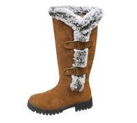 Botas de nieve casuales de ante para mujer con hebilla, botas decorativas de altura media para mujer, de felpa, cómodas, cálidas, para otoño e invierno, con talón, a la moda, suaves, para exteriores
