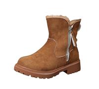 Botas de nieve con forro de cuero cálido para mujer. Botas de invierno de lana auténtica que ofrecen la máxima comodidad y protección contra el frío, marrón, 43 EU