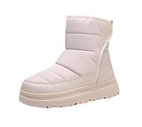 Botas de nieve con forro polar para niñas, para invierno, al aire libre, caminar, senderismo, cálidas, a media pantorrilla, antideslizantes, con plataforma térmica, acolchadas, zapatillas altas, beige