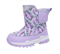 Botas de nieve con forro polar para niñas, zapatos de camuflaje cálidos, acolchados, térmicos, antideslizantes, a media pantorrilla, para exteriores, para caminar, senderismo, Purple, 35 EU