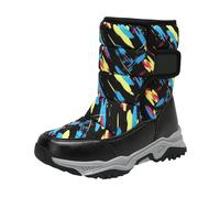 Botas de nieve con forro polar para niños, cálidas, antideslizantes, impermeables, acolchadas, a media pantorrilla, para caminar, senderismo, zapatillas térmicas acolchadas, Black, 34 EU